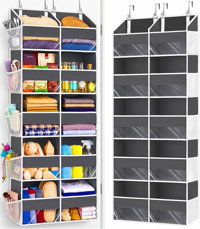 Heavy Duty Over The Door Organizer 5 Tiers, Extra Large Behind Door Storage of 10 Big Front & 10 Mesh Pockets, 80lb