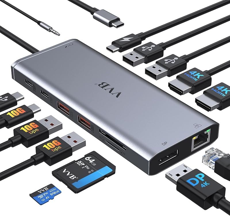 USB C Laptop Docking Station Dual Monitor HDMI USB C Hub Multiport Adapter — Hubs, docks, SSDs, webcams, keyboard for