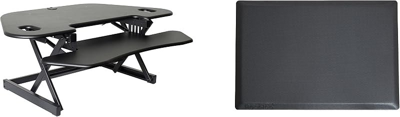 46" Height Adjustable Corner Standing Desk Converter with AC Outlet USB Charger and Anti-Fatigue Floor Mat - Sit Stand