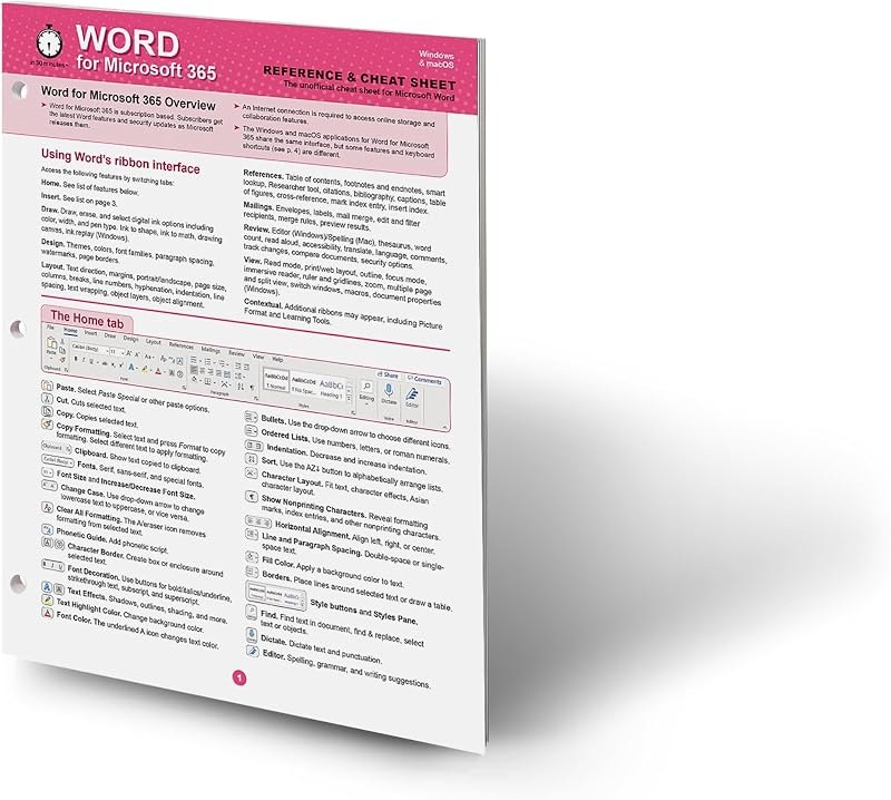 Word for Microsoft 365 Reference and Cheat Sheet: The unofficial cheat sheet reference for Microsoft Word