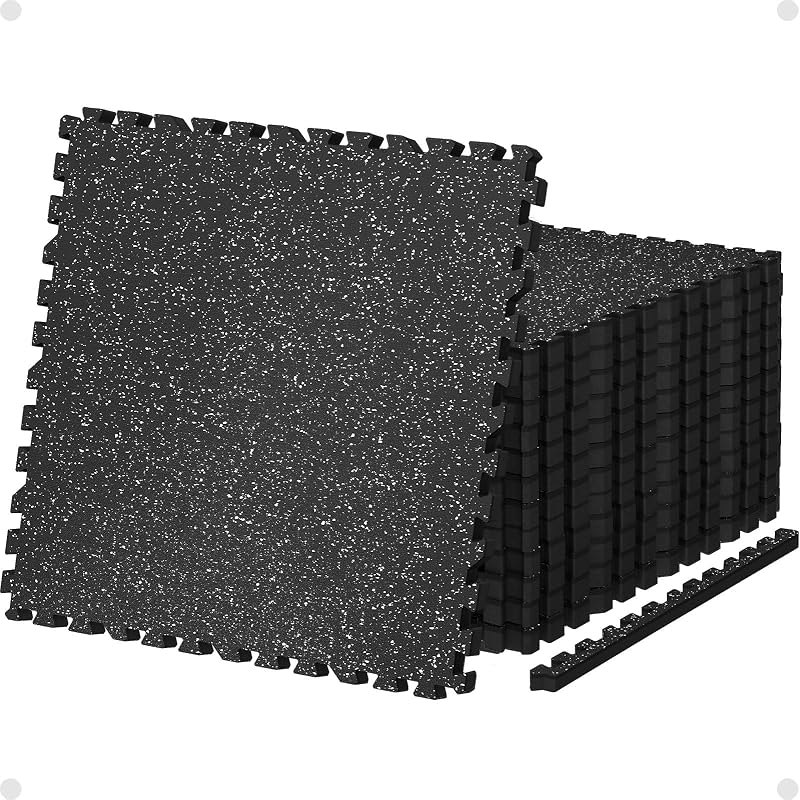 AIRHOP 0.79in Thick 48 Sq Ft Exercise Equipment Mats, 12 Tiles Upgraded Rubber Top with High Density EVA Foam, Large