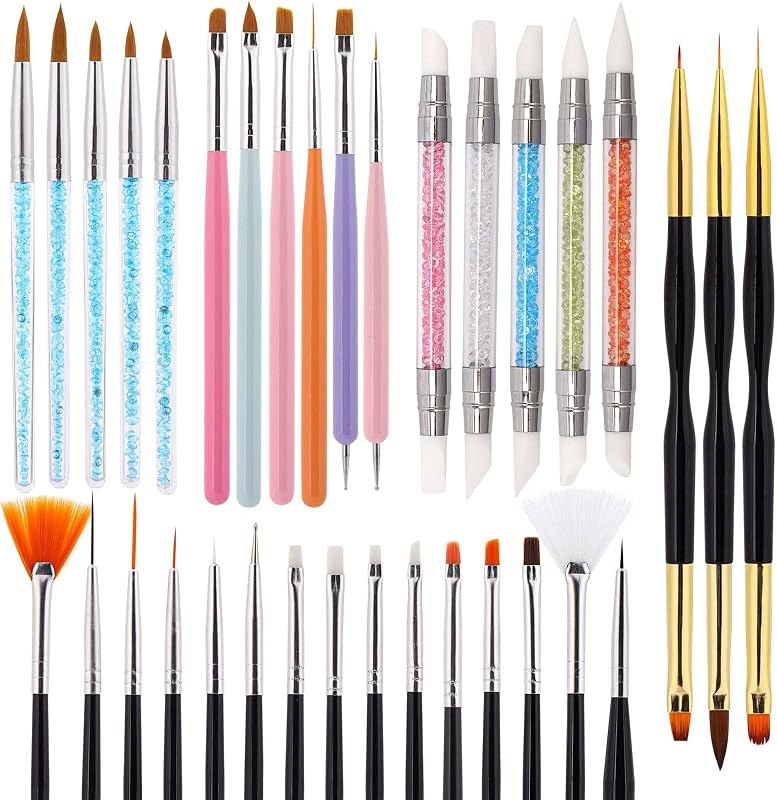 35 Pcs Nail Art Brushes Include Nail Polish Liner Brush with Dotting Tools, Design Pen Silicone Nail Tools for Nail