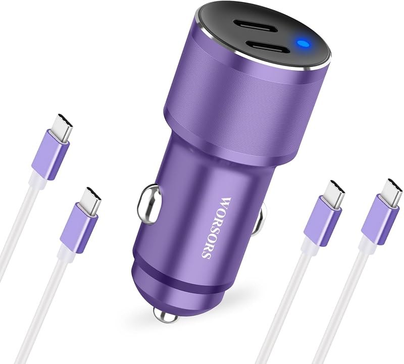 Purple Dual 45W USB C Car Charger with 2-Pack Type C Cable 3.3Ft for Phones — car charger for google pixel pro charger