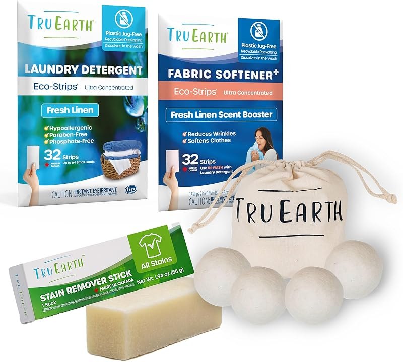 Tru Earth Laundry Essentials Bundle - Laundry Detergent Bundles Set with Fabric Softener, Laundry Sheets, Stain