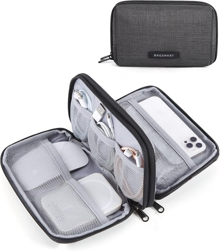 BAGSMART Electronics Travel Organizer for Cords, Zipper Pouch, Black — best travel cable organizer for travel cable