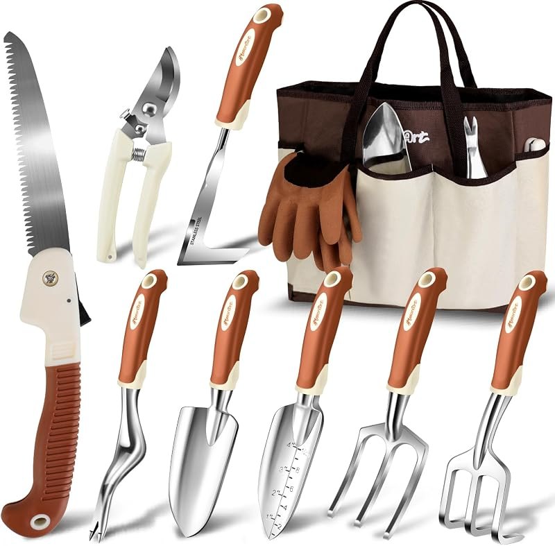 MelonArt Garden Tool Set,10 Pcs Heavy Duty Gardening Hand Tool Kit for Women Aluminum with Non Slip Ergonomic Handle