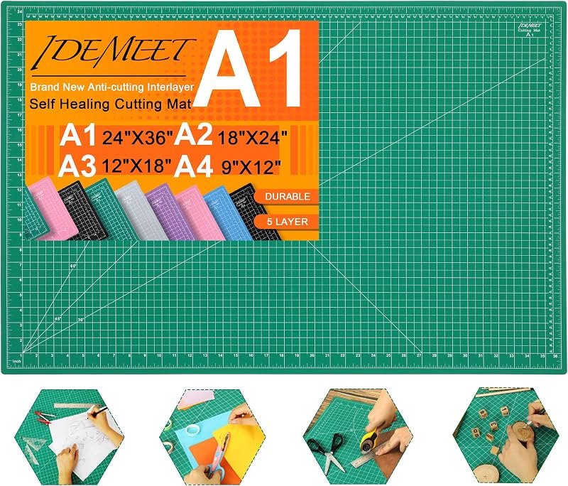 Density-upgraded 24" x 36" Large Self Healing Sewing Mat, Idemeet Rotary Cutting Mat 5-Ply Cut Board for Crafts Hobby