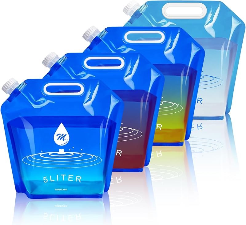 SOCATER Water Container Bags, 4 Packs BPA Free No-Leak Foldable Plastic 1.3 Gallon Water Container Bag for Camping