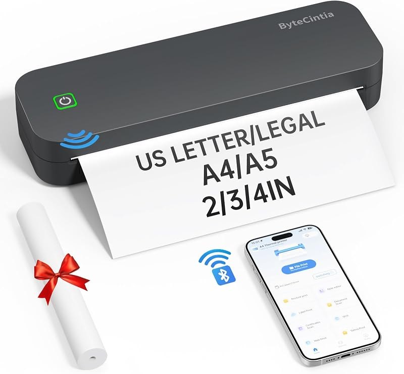Portable Printer for Travel, Bluetooth Thermal Printer Supports 8.5 x 11 Inch US Letter Size, Compatible with Android