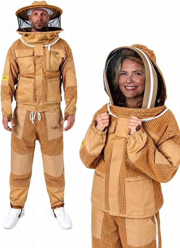 3-Layer Ventilated Bee Suit for Men & Women, Sting Proof Beekeeping Suit with Fencing Veil & Round Brim Hat — bee suit