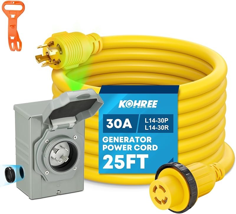 Kohree 25 FT 30 Amp Generator Cord and Power Inlet Box Kit — generators generator cord for generators generator cord