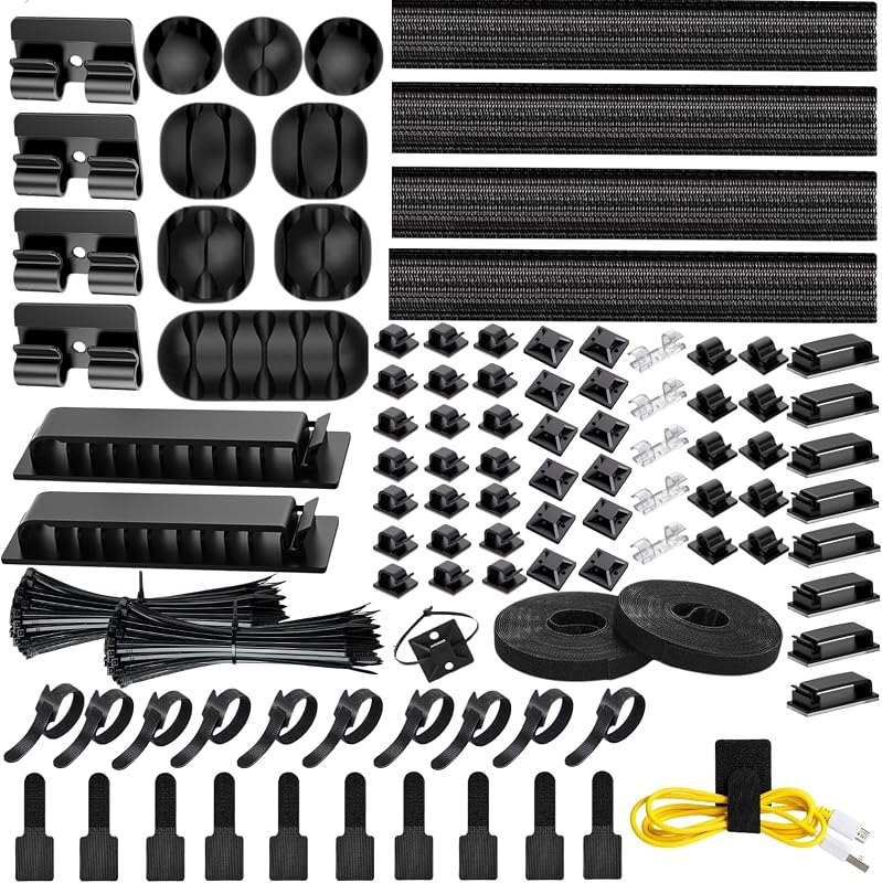 [313Pcs] Cable Management Kit, Reusable Computer Desk Cord Organizer, Black — Small computing add-ons: hubs, stand for