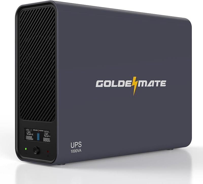 GOLDENMATE 1000VA/600W Lithium UPS Battery Backup & Surge Protector, Gray — best desktop battery backup for desktop