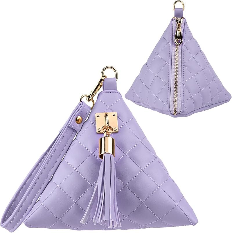 Leather Triangle Wristlet Clutch Purse Handbag - Cool Pyramid Evening Cocktail Pouch Wallet Detachable Strap & Tassel
