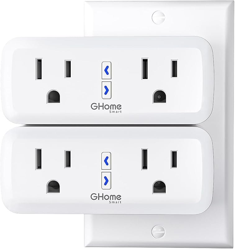 Dual Smart Plug 15A, GHome Smart Plugs Work with Alexa and Google Home, 2-in-1 Compact Smart Outlet Timer with APP