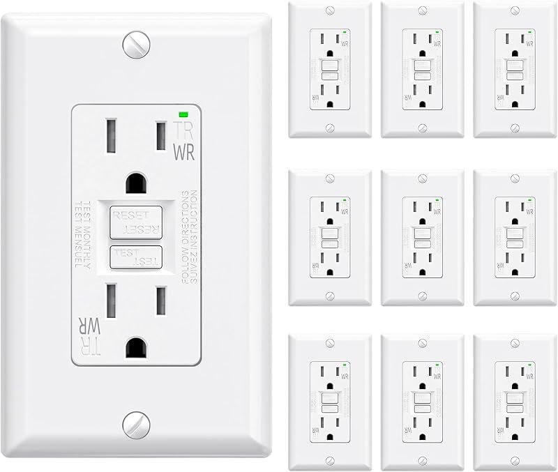 ELEGRP Outdoor GFCI Outlet 15 Amp, Self-Test GFI Electrical Outlet with Narrow Design, Tamper Resistant GFCI