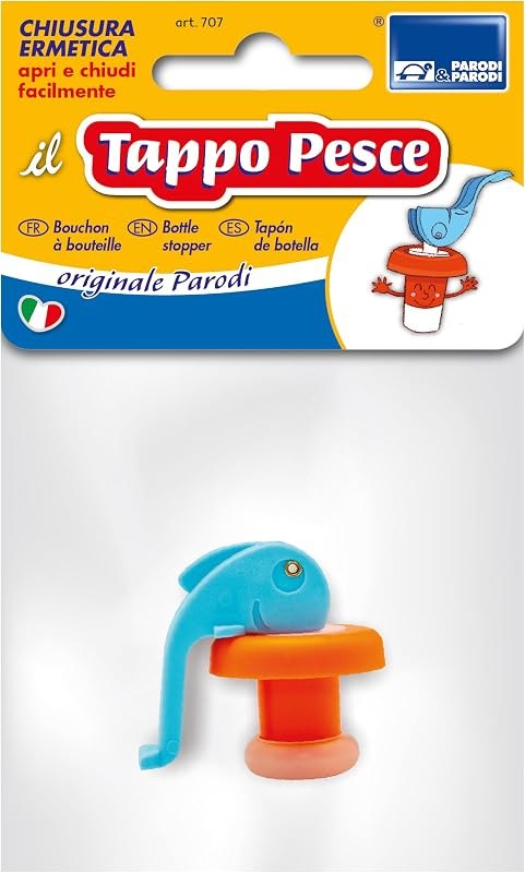 PARODI & PARODI - Wine Bottle Stoppers Airtight Fish Shape 1 Silicone Stopper with Brass Pin for Food Contact Bottle
