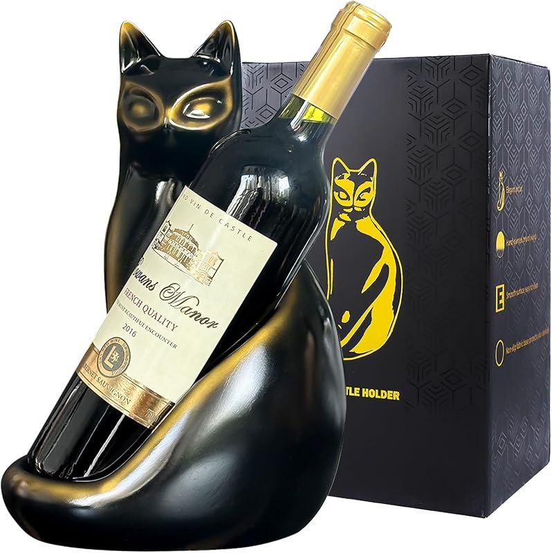 Cat Wine Bottle Holder Decorative, Tabletop Wine Racks Countertop, Cat Decor Wine Stand Gifts for Wine Lovers Women