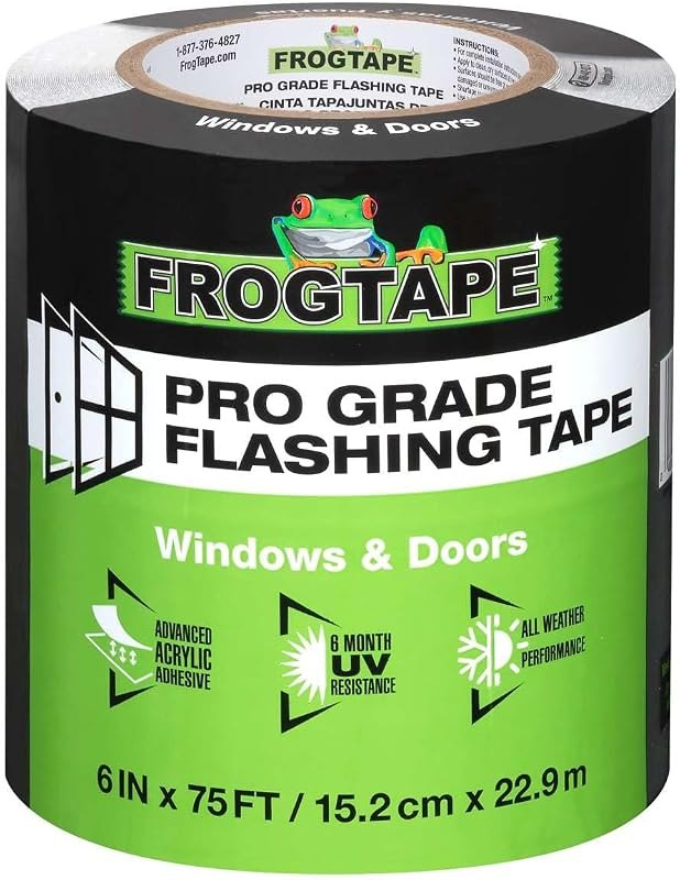 FrogTape Pro Grade Flashing Tape for Windows & Doors, Black, 6 in Width — roofing flashing tape for roofing flashing