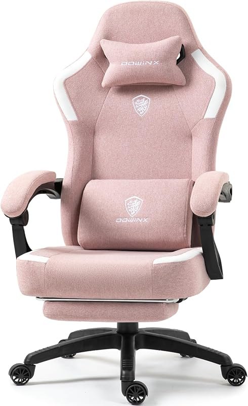 Dowinx Fabric Gaming Chair with Pocket Spring Cushion,Breathable Computer Chair with Massage Lumbar Support and