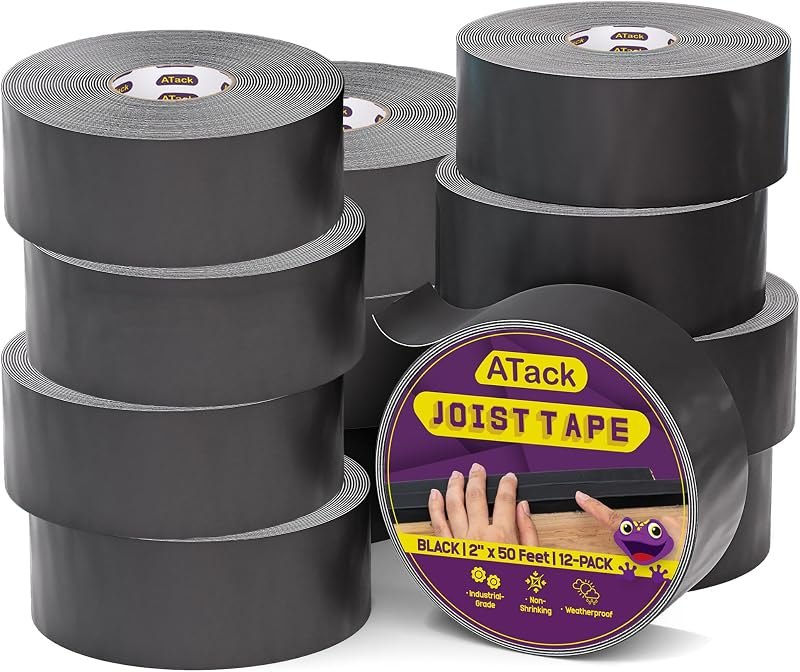 ATack Joist Tape for Decking 2 Inch x 50ft 12-Pack Waterproof Deck, Non-Shrinking Butyl Flashing Sealant High Tack Rim