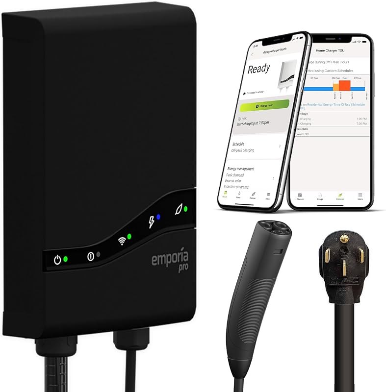 EMPORIA Pro Level 2 EV Charger with PowerSmart, Compatible with Tesla/NACS Vehicles - 48 amp Fast EV Charger for Home