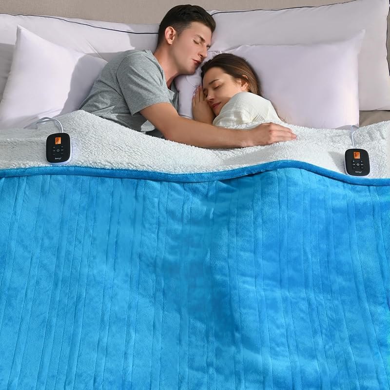 Bearhug Heated Blanket Queen Size 84" × 90", Dual Controller Electric Blanket, Velvet & Sherpa Heating Blanket