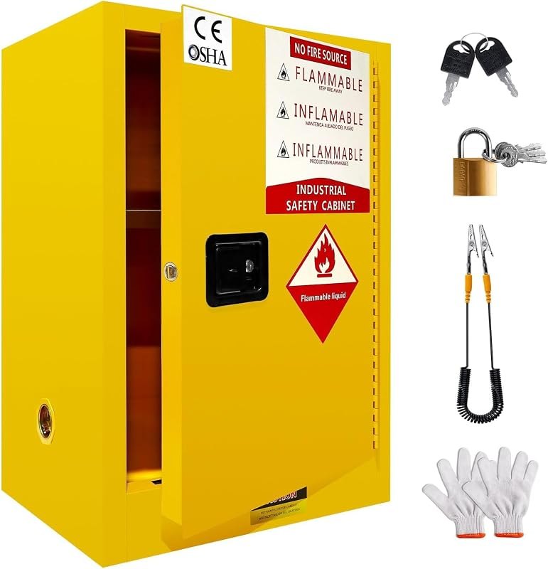 55 Gallon Flammable Storage Cabinet 35H x 25D x 20W - OSHA, Galvanized Steel Flammable Cabinet, Adjustable Shelf for