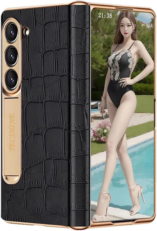 Leather Case for Samsung Galaxy Z Fold6, Hinged Cover for Samsung Z Fold 6 Phone, Kickstand, Mobile Phone Shell