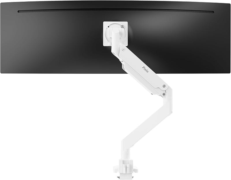 Pixio PS2S Titan White Ultrawide Mega Heavy-Duty Premium Single Monitor Arm Stand fits up to 57 inch Monitors Holds up