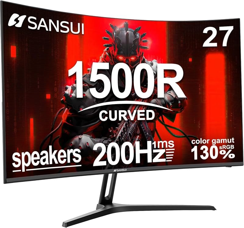 SANSUI 27 Inch Curved Gaming Monitor 200Hz 1ms with Speakers FHD 1080P Computer Monitor FreeSync — best 27 inch