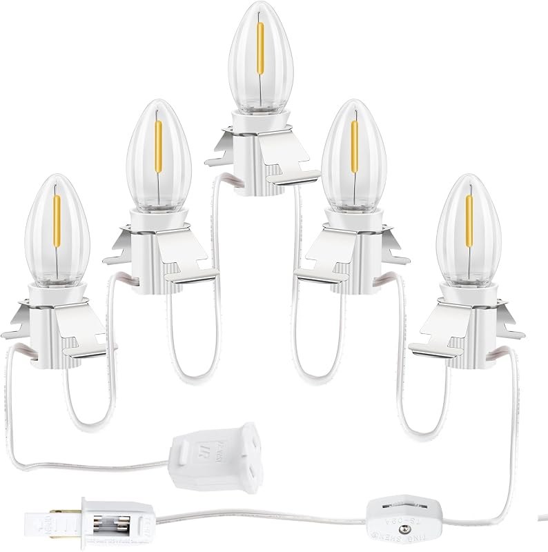 Christmas Village Lights with 5 LED Light Bulbs C7 Cord Clips Accessory — christmas replacement parts amazon for