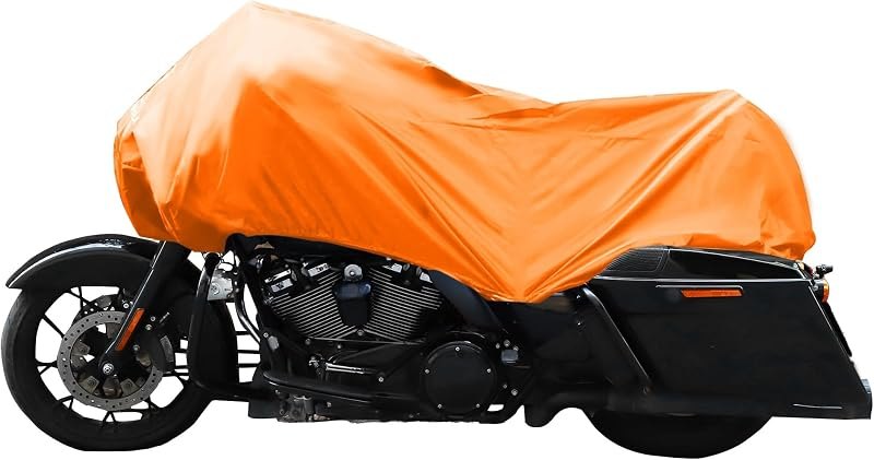 Motorcycle Cover Lightweight Half Cover Outdoor Waterproof Rain Dust Protector Orange XL Size for Most Full Dress