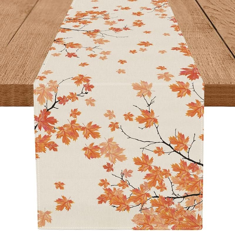 Fall Table Runner Maple Leaf Autumn Harvest Thanksgiving Runners Farmhouse Holiday Kitchen Dining Table Decorations 13