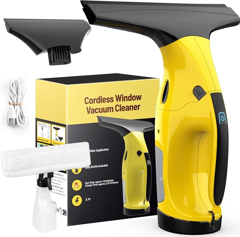 Kiato Window Vacuum Squeegee Cordless, Electric Window Vacuum Cleaner with 2 X Squeegee (11”+ 6.7”), Rechargeable