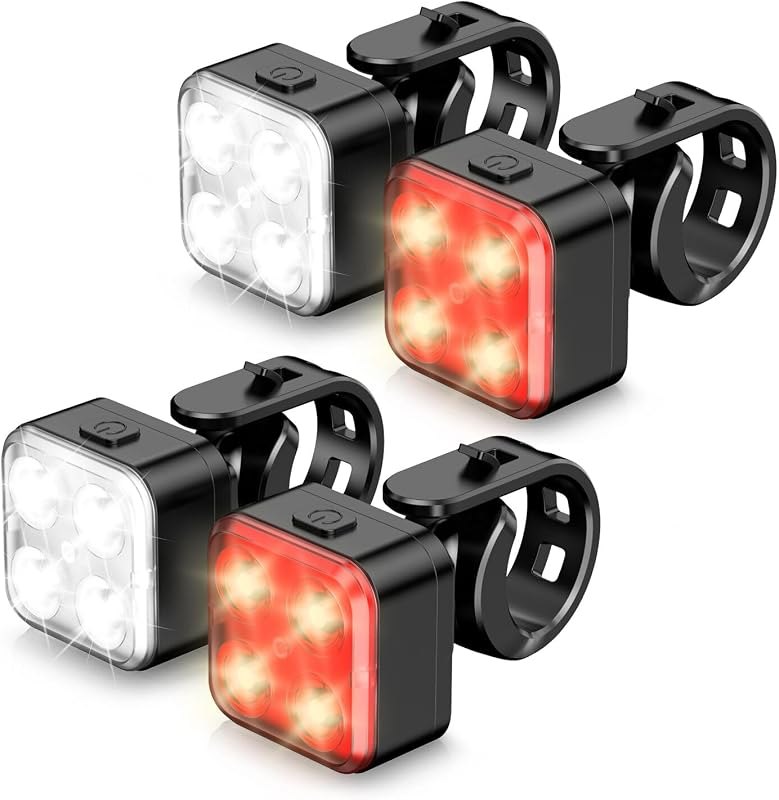 Akale Bike Lights Set, Rechargeable Bicycle Lights Front and Rear, 4 Light Mode Options, Bike Headlight, IPX4