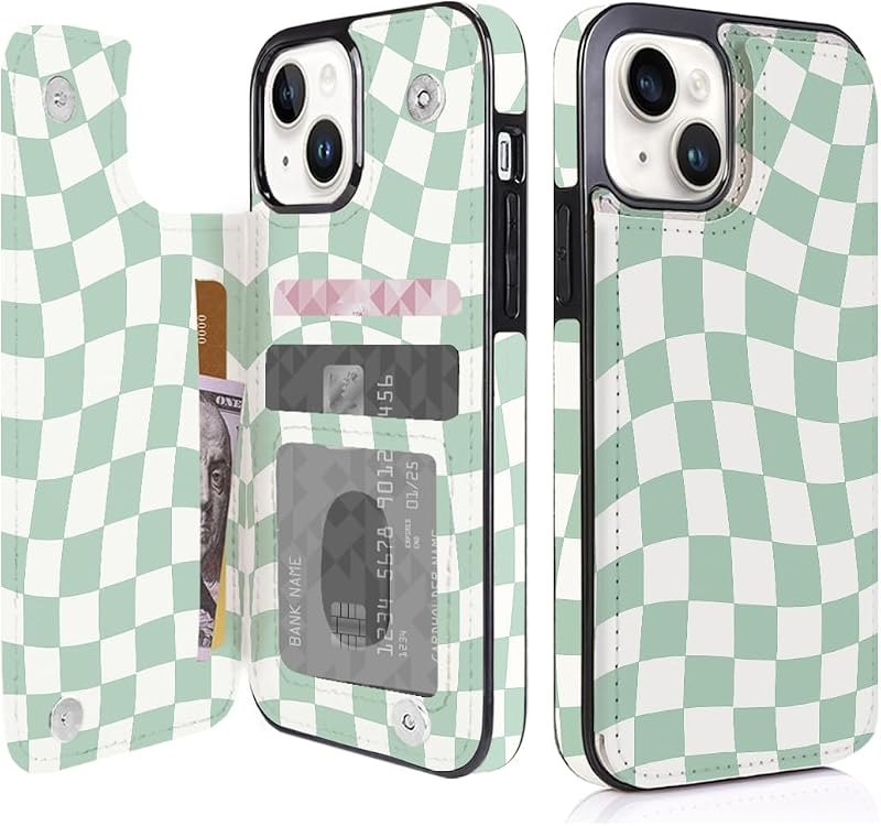 Compatible with iPhone 14/13 6.1" Wallet Case with Card Holder Folio Flip PU Leather Kickstand Card Slots Case Double