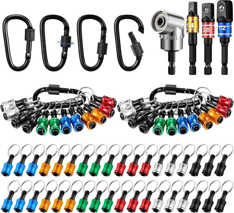 Threlaco 36 Pcs Bit Holder Keychain, 1/4 3/8 1/2 Socket Hex Shank — Hand tools and garage bits worth buy for hand