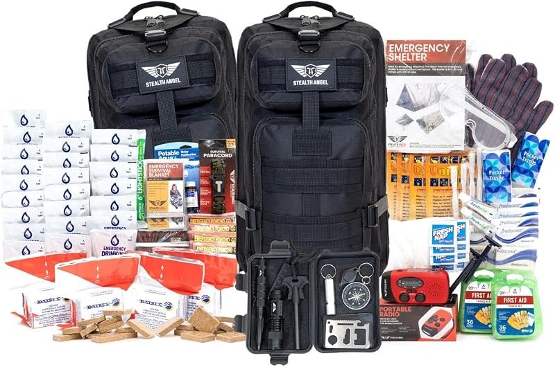 Stealth Angel Survival - 72 Hour Family Emergency Kit - 1-5 Person Survival Bag for Earthquakes, Hurricanes, and Other