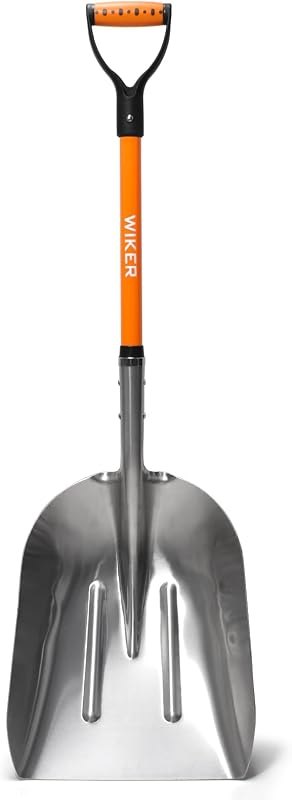 WIKER Aluminum Snow Shovel for Driveway, 45-Inch Large Capacity Blade, 3.5lbs Lightweight with Fiberglass D-Grip