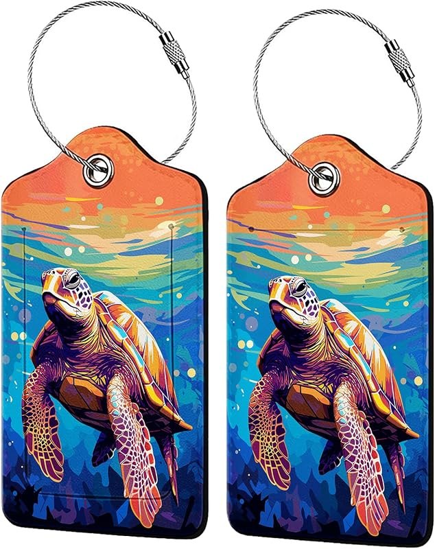 Colorful Wild Sea Turtle Luggage Tag Personalized Luggage Tags for Suitcases,Leather Bag Tags for Backpacks Handbag