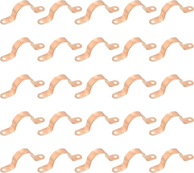 PATIKIL 3/4" Copper Pipe Strap Fittings, 25 Pcs Two Holes LF Pressure Copper Pipe Clamp Mount U Bracket Plumbing