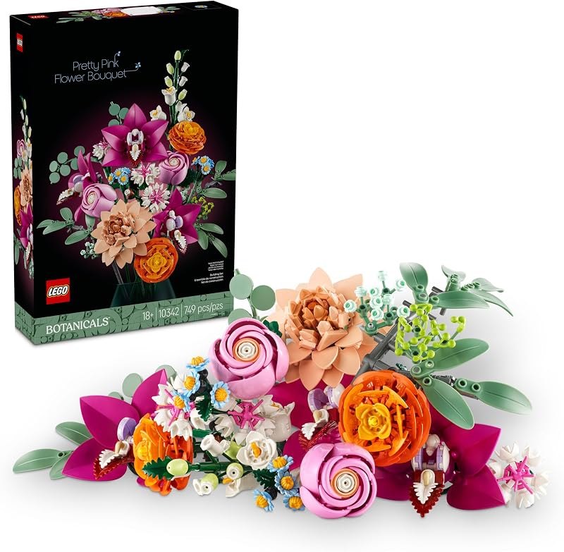 LEGO Botanicals Pretty Pink Flower Bouquet Building Set for Adults - Gifts for Birthdays - Artificial Flowers for
