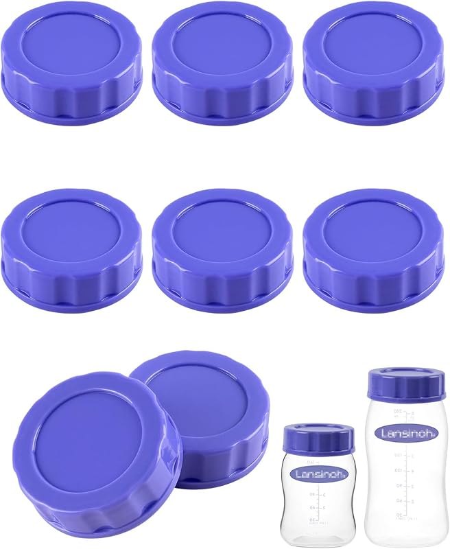 Baby Bottle Caps Compatible with Lansinoh Bottles, Travel and Storage Bottle Lids Replacement, 8 Count, Purple