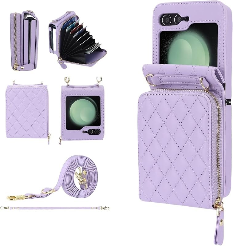 for Samsung Galaxy Z Flip 6 Wallet Case Zipper Accordion Multi-Card Slots Patch Anti-Fall Folding Leather Phone Case
