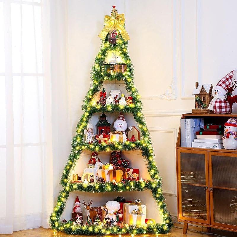 CroBlissful 6 Tier Christmas Village Display Stand 6ft Tree Corner Shelf — christmas floor stand for christmas floor