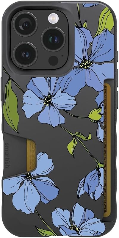Smartish® iPhone 16 Pro Wallet Case - Wallet Slayer Vol. 1 [Slim + Protective] - Blue Blossoms - Drop Tested 6FT -