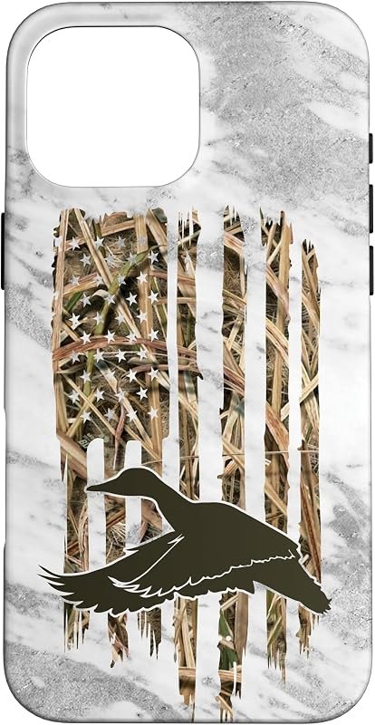 iPhone 16 Pro Max Grey Camouflage American USA Flag Duck Hunter Hunting Trendy Case — rugged case for iphone pro