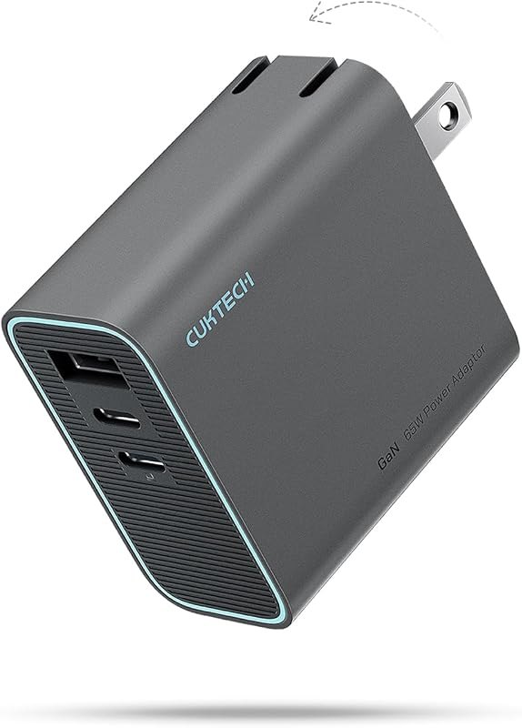 CUKTECH 65W USB C Charger, 3-Port Compact and Foldable Fast Charger Block, GaN Wall Charger Adapter for iPhone