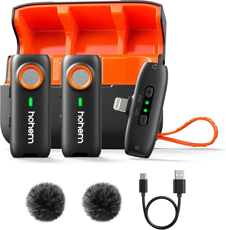 Hohem MIC-01 Wireless Lavalier Microphone for iPhone, Noise Cancellation, 48kHz 328ft Range, 20 Hours Battery